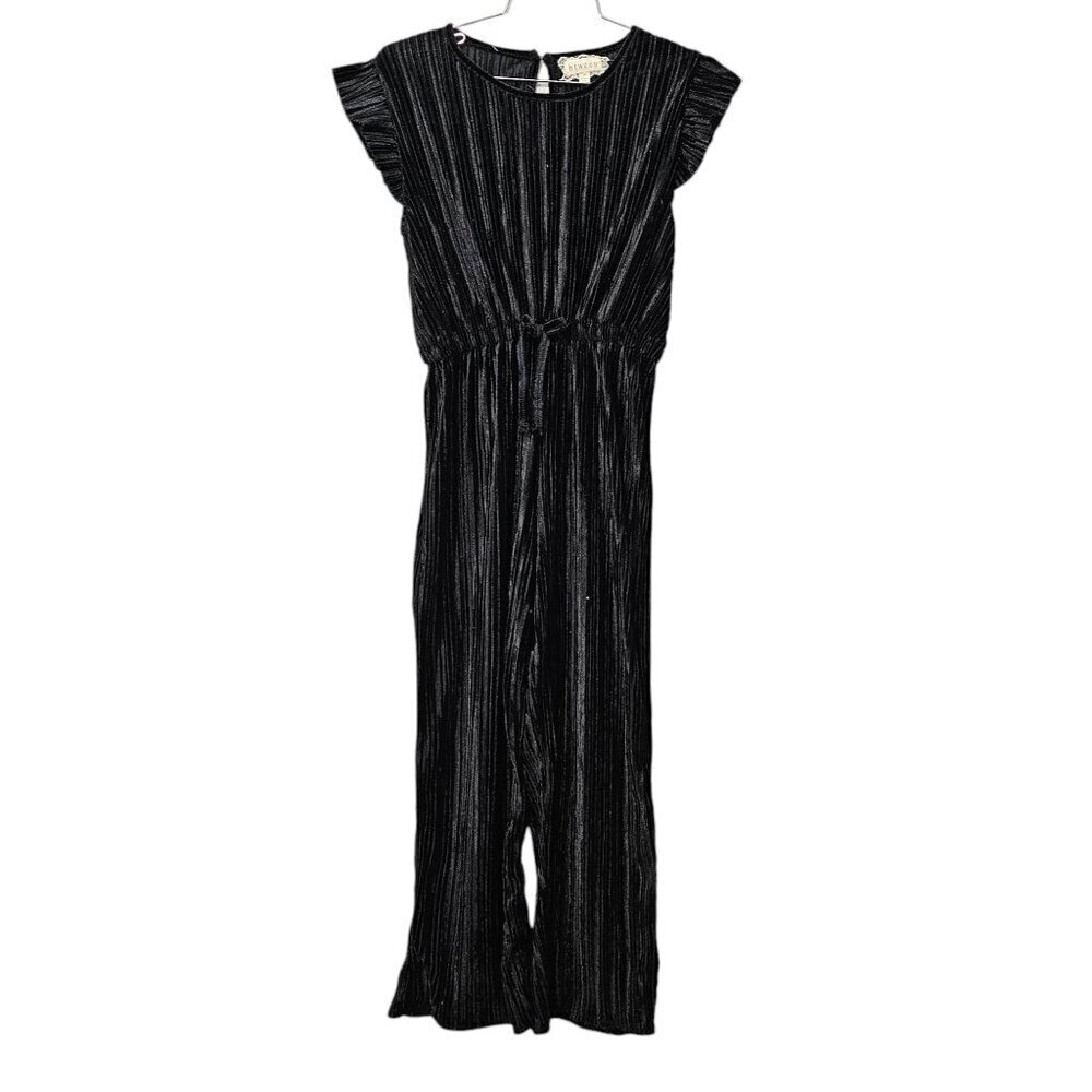 btween Girls Pleated Black Velvet New Jumpsuit